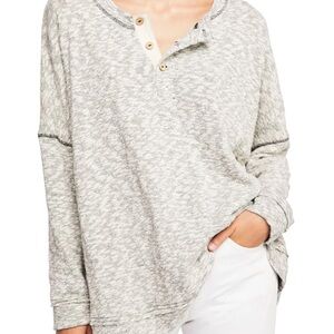 Free People Beach Sleep to Dream Heather Gray Pullover Henley Large Top